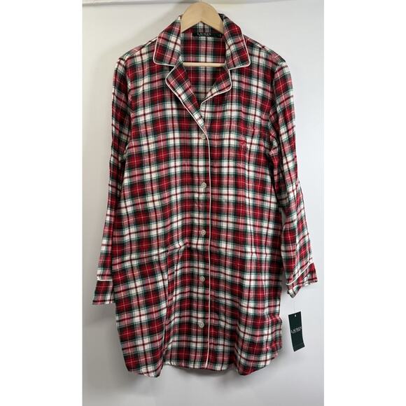 Lauren Ralph Lauren Other - Lauren Ralph Lauren Plaid Flannel Sleep Shirt Nightgown NWT Red Green Cotton L